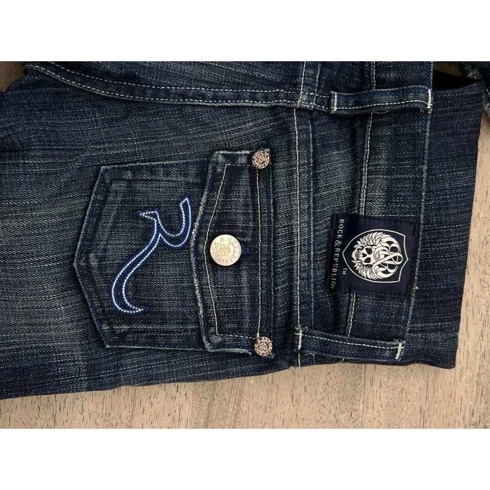 Rock & Republic Womens Bootcut Jeans Dark Wash Low Rise Blue Denim Size 28x34